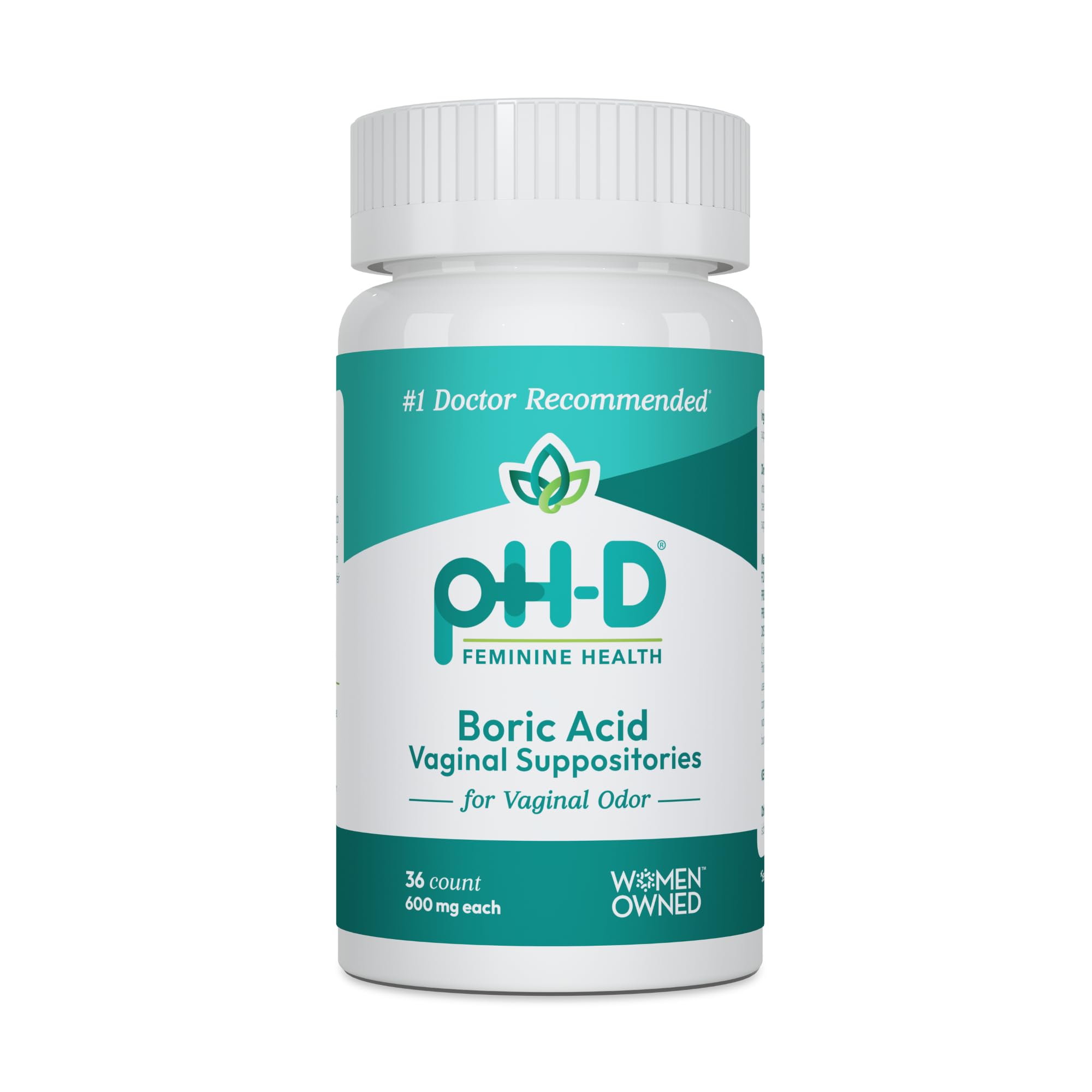pH-D Feminine Health Support - 600 mg Boric Acid Suppositories - Woman Owned - for Vaginal Odor Use - 36 Count