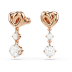 Swarovski Lifelong Heart Drop Pierced Earrings for Women, Set of White Crystal Heart Design Earrings with Rose-Gold Tone Plating