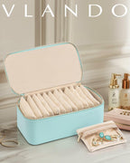 Vlando Jewelry Travel Case,Travel Jewelry Organizer with Clear Velvet Jewelry Bags 12Pcs Zipper Pouch for Women Girl Trendy Stuff Gift-Lake Blue