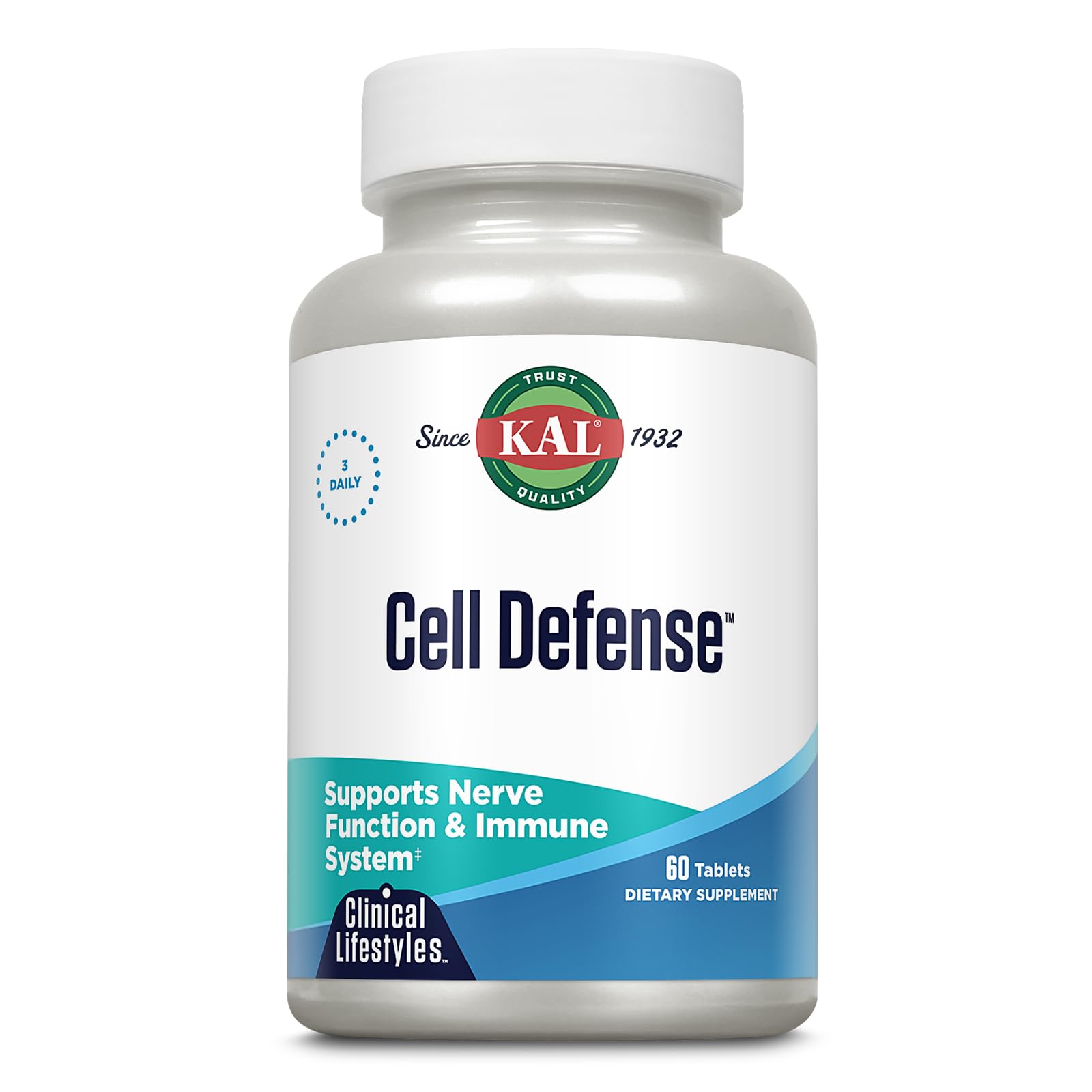 KAL Cell Defense - Nerve Function and Immune Support Supplement - w/Antioxidant Vitamin C and E, Plus Zinc, Selenium, NAC and Mushrooms (Including Reishi and Shiitake) - Lab Verified, 20 Servings