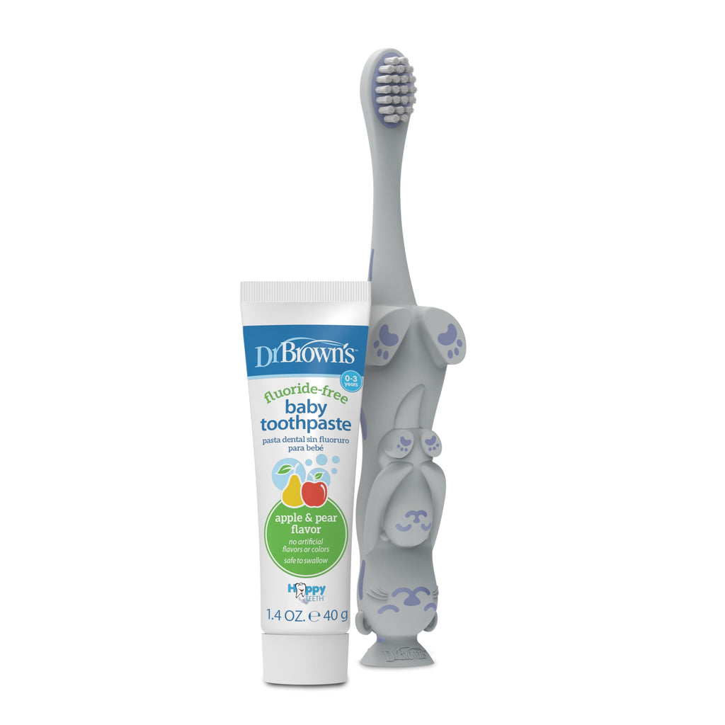 Dr. Brown's Baby and Toddler Toothbrush Set, Otter with Apple Pear Flavor Toothpaste
