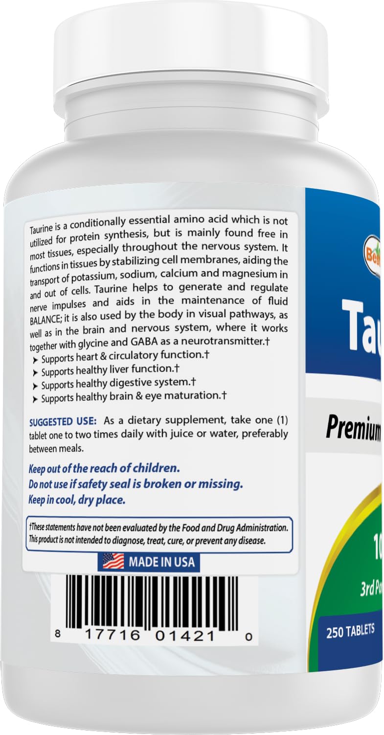 Best Naturals Taurine 1000 mg 250 Tablets (250 Count (Pack of 2))