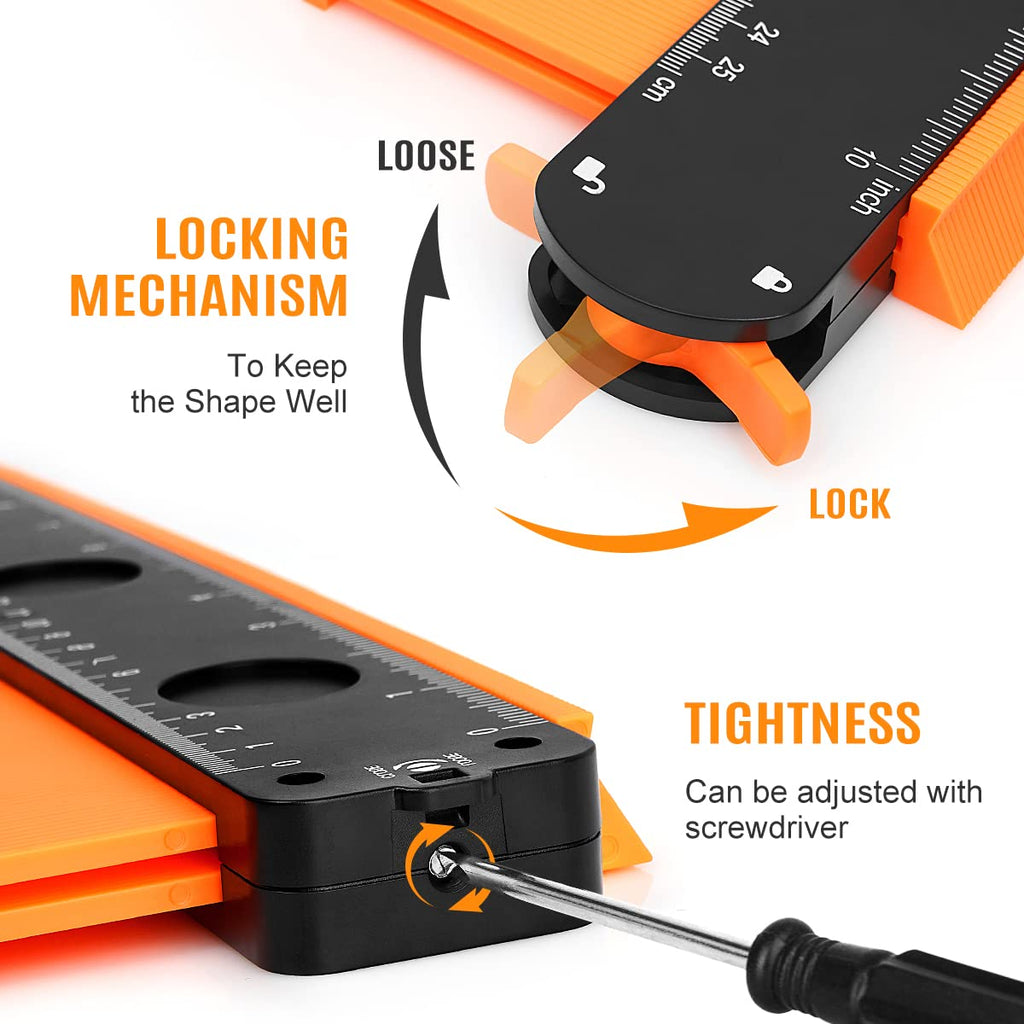 DODOWIN 10+5 Inch Contour Gauge with Lock, Gifts for Men, Dad and Husband