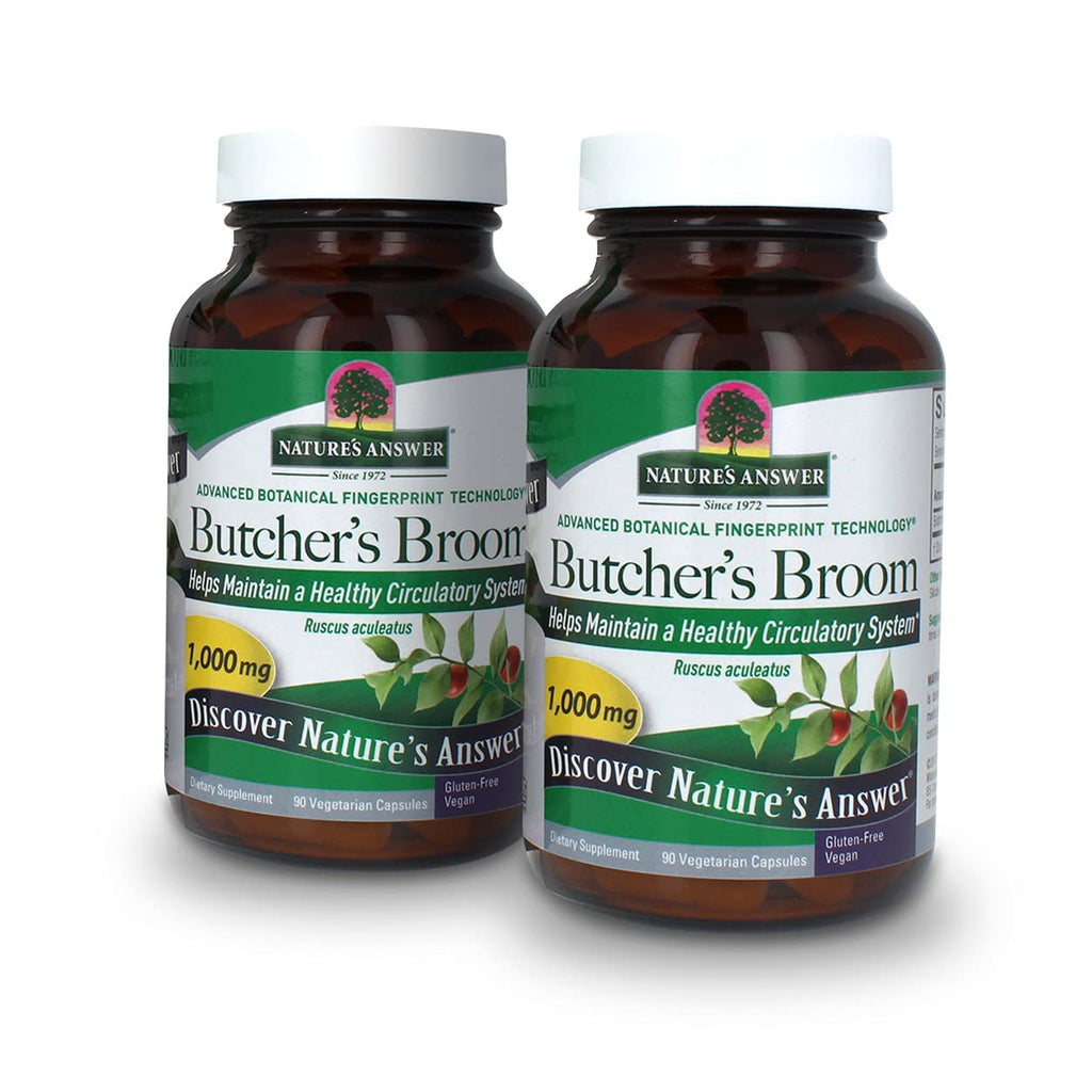 Nature's Answer Butcher's Broom Root Supplement Capsules 90 Count | Promotes Blood Circulation | Vegan | Gluten-Free | Pack of 2