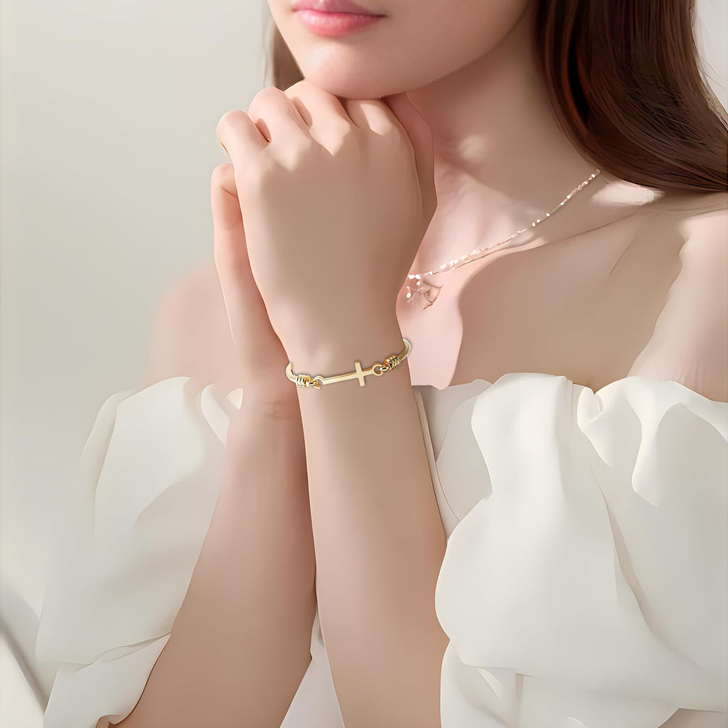 DS Cross Bracelet for Women Gold Bible Verse Stainless Steel Faith Jewelry