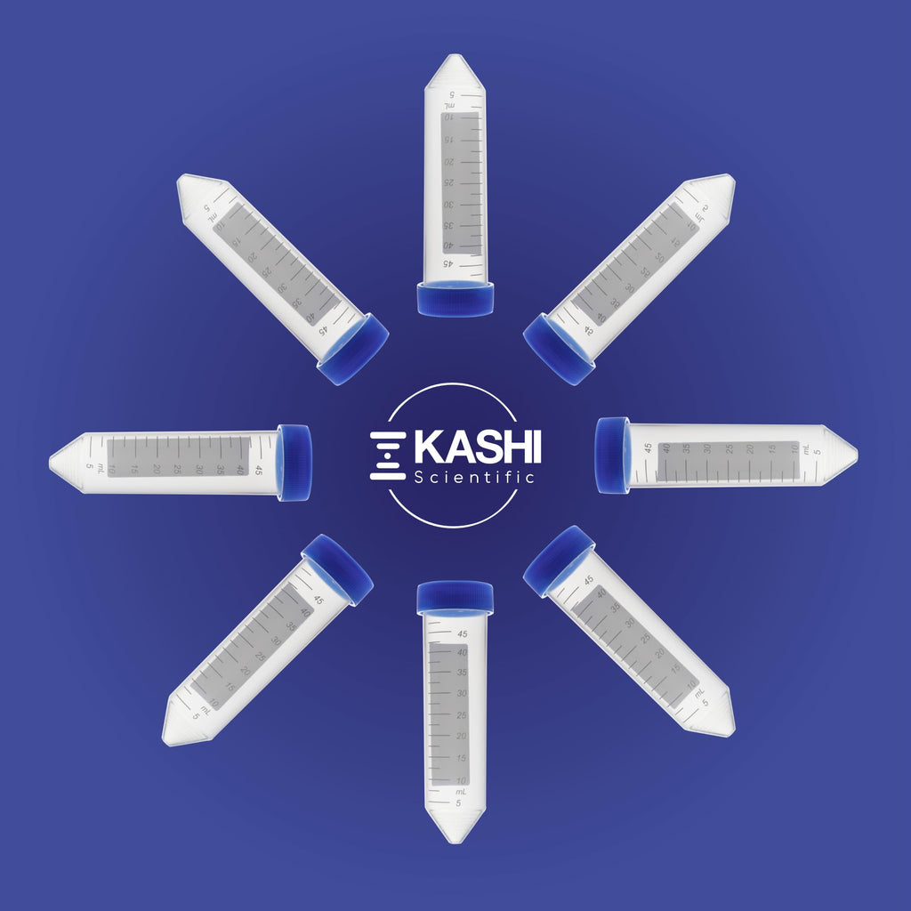 Kashi Scientific 50mL Screw-Cap Conical Centrifuge Tubes, Sterile Transparent Test Tubes with Printed Graduation and Write-on Spot [50mL, 50]