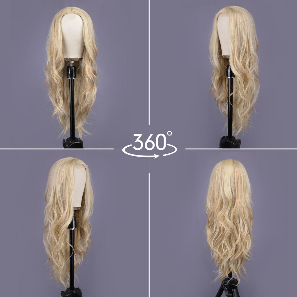 Aida ble Long Wavy Blonde Wig for Women 26 Inch Middle Part Synthetic Wig