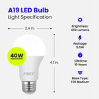 Feit Electric A19 LED Light Bulb, 40-Watt Equivalent,3500K White,E26 Base,450 Lumens,11,000-Hr Lifespan,General-Purpose Residential or Commercial Applications,A450/835/10KLED/4,4 Count (Pack of 2)