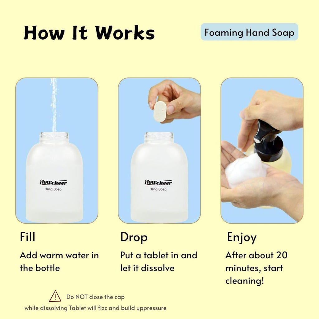 flowcheer Foaming Hand Soap Refill Tablets, 12 Pack (Makes 12 x 9 fl oz), Unscented Hand Wash Soap Tablets for Zero Waste Eco Friendly Cleaning Supplies
