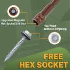 LIONMAX 300-PCS Metal Roofing Screws #10 × 1 Inch, Rustproof Coating Hex Head Sheet Metal to Wood Siding Screw with Rubber Washer, Sharp Point, Hex Socket Included