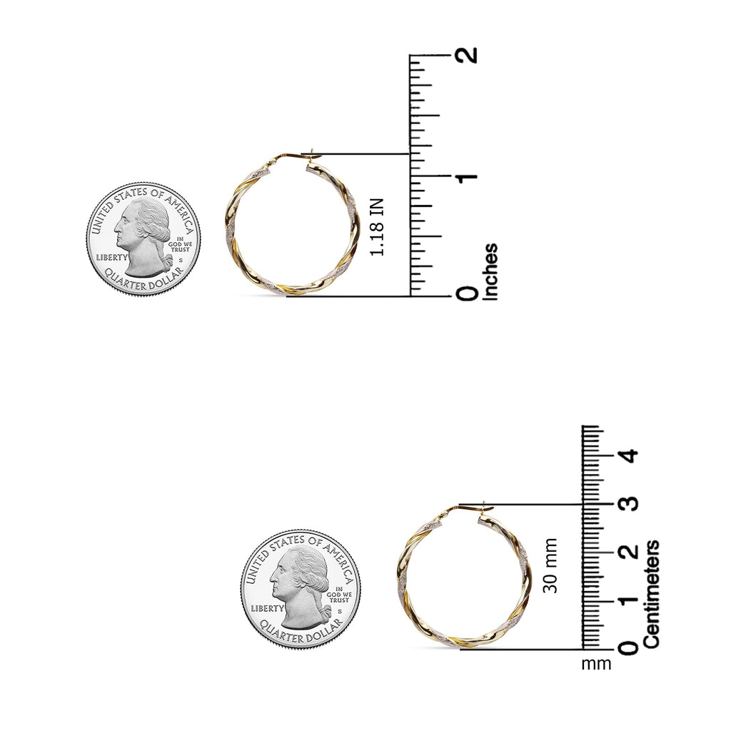 LeCalla 925 Sterling Silver Hoop Earrings 14K Two-Tone Lightweight Italian Design Medium Earrings for Women - 30MM