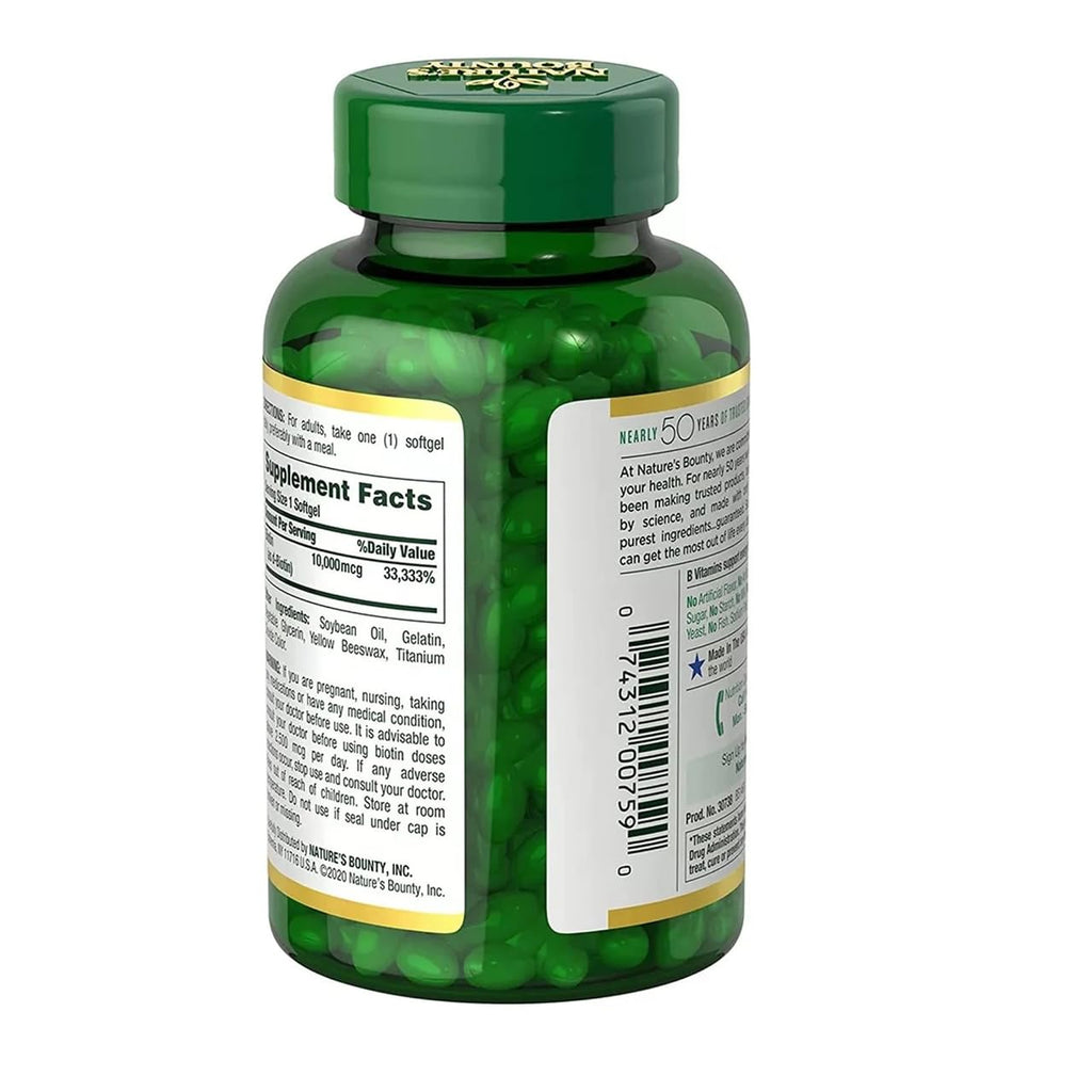Nature's Bounty Biotin 10,000 mcg, 250 Rapid Release Softgels