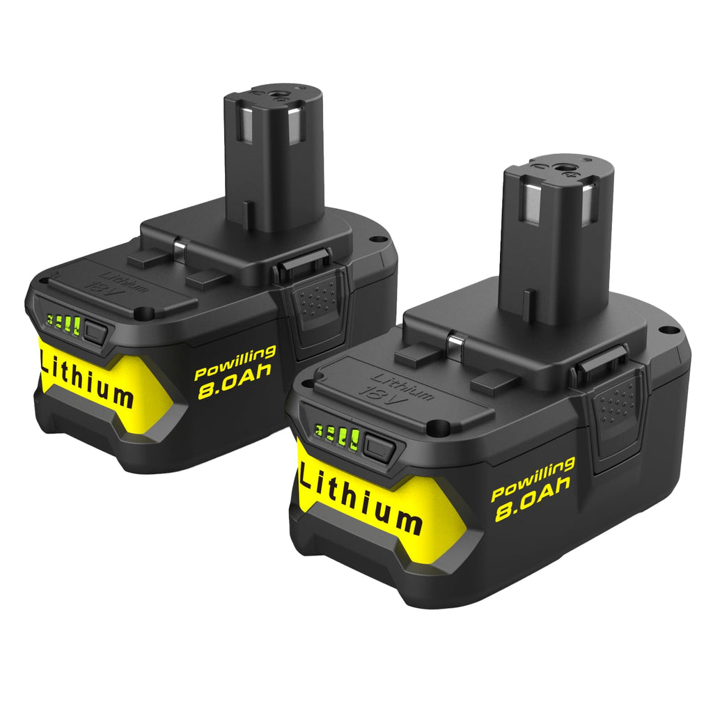 Powilling Upgraded 8.0Ah 2Packs P108 Replacement for Ryobi 18V Battery, 18 Volt Batteries for Ryobi One 18V Cordless Tools P108 P107 P105 P104 P103 P102