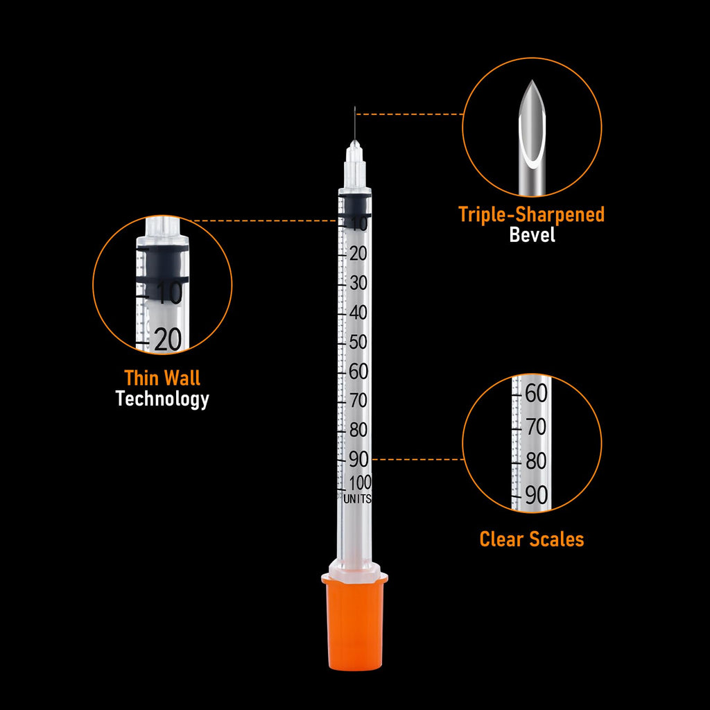 1ml 31G 1/4" 6mm Syringe, 1cc Syringes, Individually Wrapped, Pack of 100