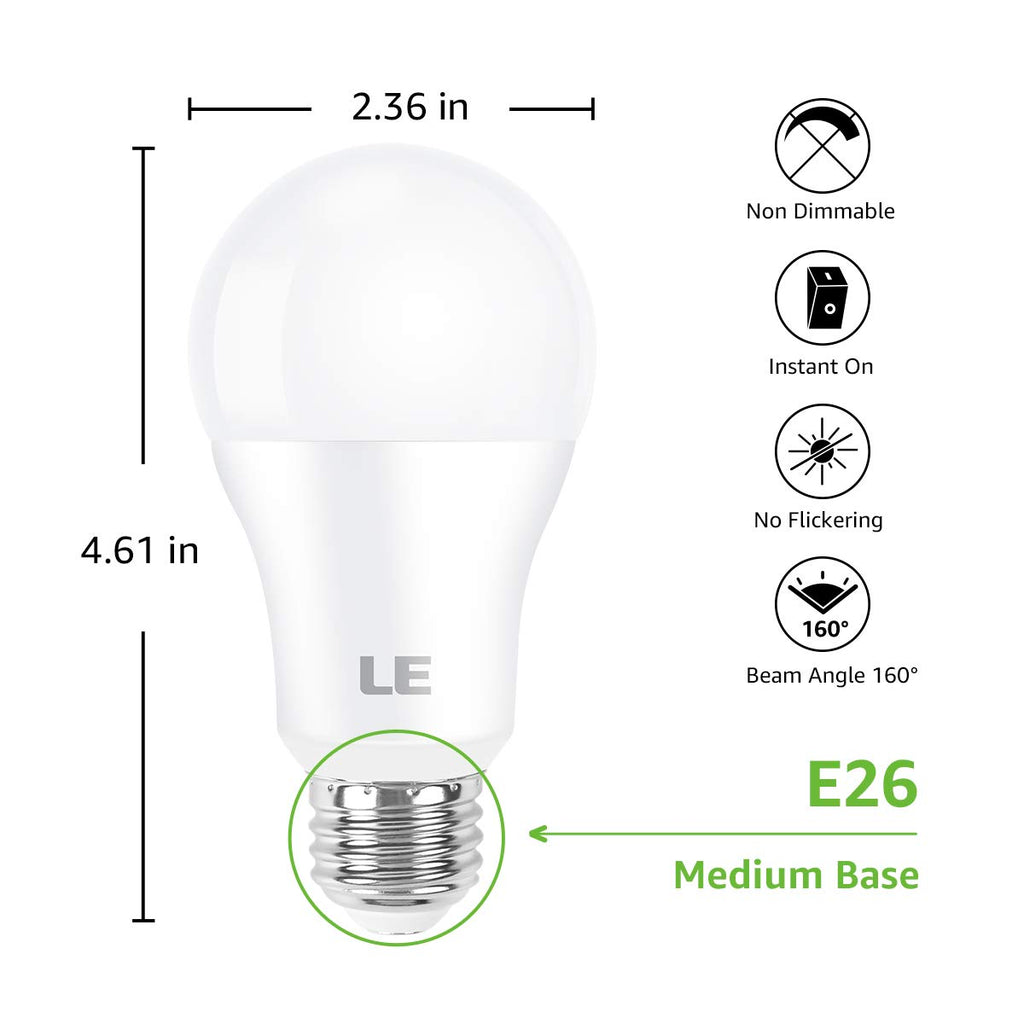 Lepro 100W Equivalent LED Light Bulbs, 14W 1500 Lumens Daylight White 5000K Non-Dimmable, A19 E26 Standard Base, 10000 Hour Lifetime, Pack of 3