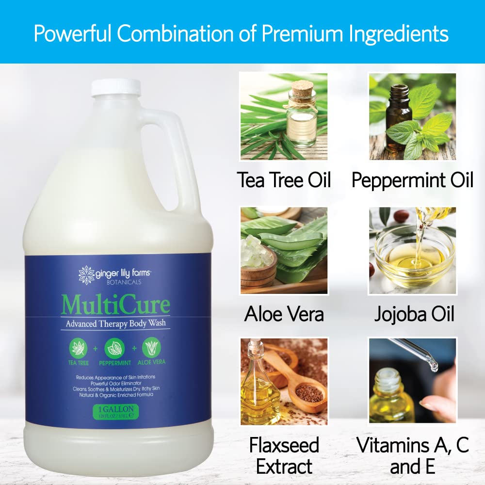Ginger Lily Farms Botanicals MultiCure Advanced Therapy Body Wash with Tea Tree Oil, Peppermint and Aloe Vera, 100% Vegan & Cruelty-Free, 1 Gallon (128 fl oz) Refill