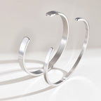 MEALGUET Stainless Steel Mens Cuff Bracelet : Polished 2 Pcs Stackable Metal Minimalist Open Cuffs Bangle Bracelet Set for Men,Mens Jewelry Gift, Silver