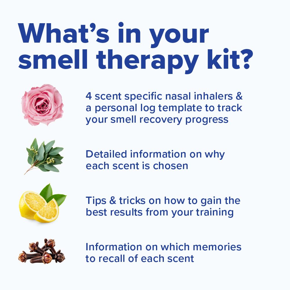MOXĒ Smell Training Kit, Made in USA, 4 Essential Oils, Olfactory Regeneration, Helps Restore Sense of Smell, Natural Therapy for Smell Loss, Lemon, Rose, Clove, Eucalyptus, Guidebook, Personal Log