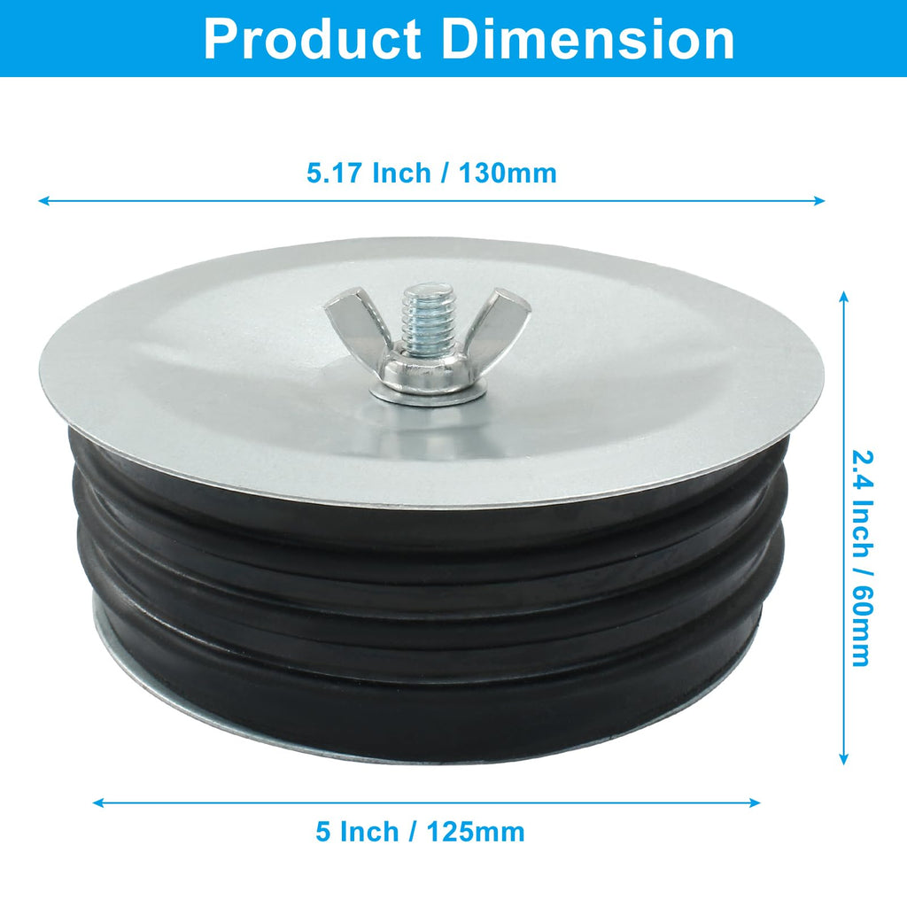 HARSKIYER 5 Inch Sewer Cleanout Cap, Durable Mechanical Test Plug Metal Sewer Drain Cover, Sewage Pipe Cap with Wing Nut for Pipes, Sinks, Pools