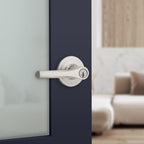 Kwikset Henley Entry Door Handle with Lock and Key, Secure Keyed Reversible Lever Exterior, For Front Entrance and Bedrooms, Satin Nickel, Pick Resistant Smartkey Rekey Security and Microban