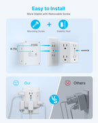 VINTAR 2 Prong to 3 Prong Outlet Adapter, 6 Outlet Widely Spaced Extender, 2 to 3 Prong Adapter, Polarized Plug, 1875W Wall Charger Surge Protector, Mountable Wall Tap for Non Grounded Outlets,3 Pack