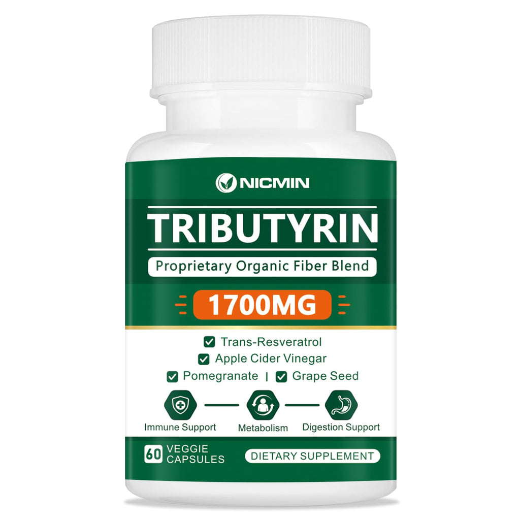 NICMIN Tributyrin Supplement - Premium Butyrate Gut Health Supplement for Leaky Gut 60 Capsules