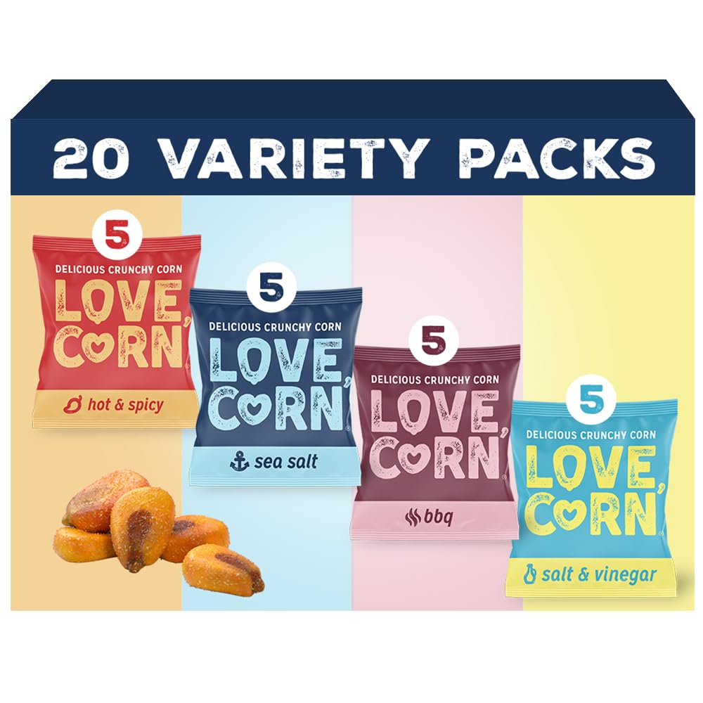LOVE CORN Fab Four Variety Pack, 0.7oz x 20 Bags, Gluten Free, Vegan