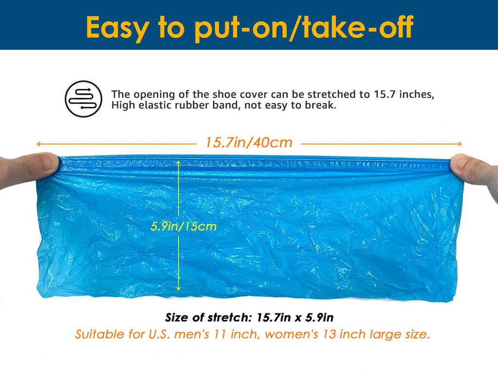 Shoe Covers Disposable Recyclable -200 Pack(100 pairs) 15.7'' Hygienic Shoe & Boot Covers Waterproof Non-slip Shoe Booties for Indoors (Large Size - Up to US Men's 11 & US Women's 13)