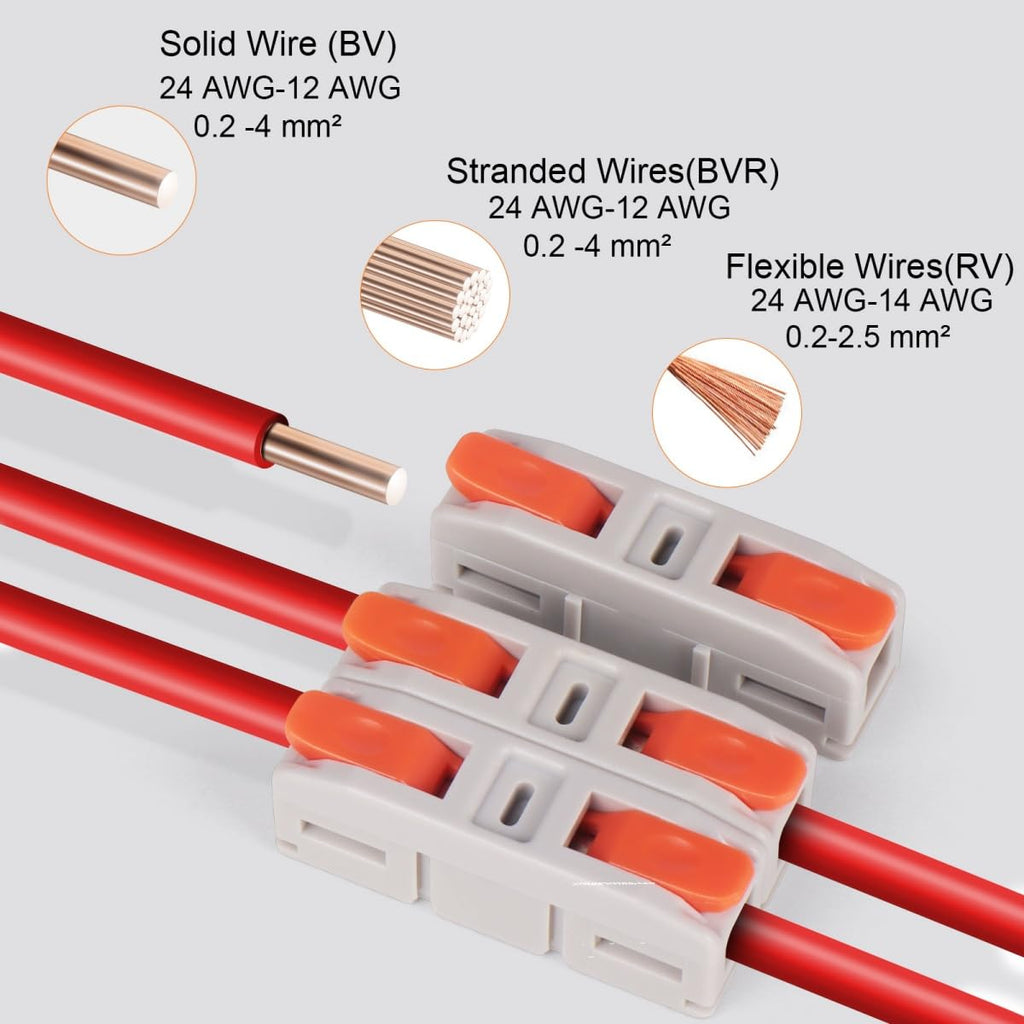 90PCS AVARBUVO Lever Wire Connectors, Mini Quick Connector Push-in, 1 in 1 Out Electrical Wire Inline Terminal for Splicing 24-12 AWG