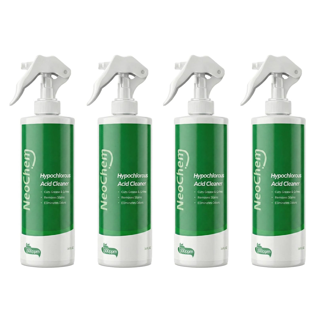 NeoChem Hypochlorous Acid Spray For Cleaning, 500ppm Hypochlorous Acid,Cuts Grease, Removes Stains, Eliminates Odors - No Rinse, No Harsh Fumes, Biodegradable (16oz*4)