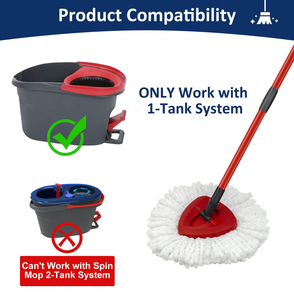 Mop Replace Heads Mop Handle and Mop Base Replacement for O Cedar EasyWring 1-Tank Spin Mop System, 2 Microfiber Mop Head Refills, 4-Section Iron Mop Handle 30-58in and 1 Mop Head Cover Set(No Bucket)