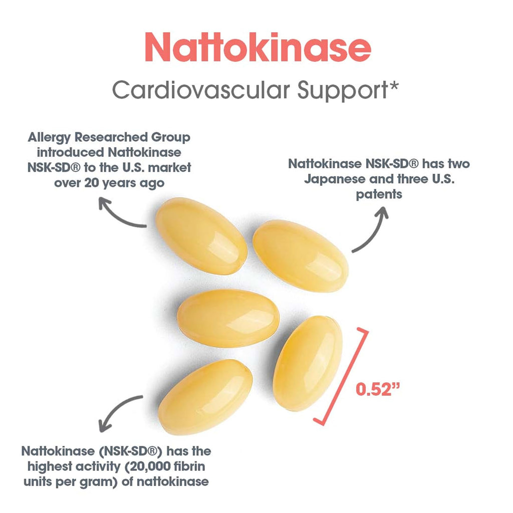 Allergy Research Group ARG Nattokinase 100 mg - Supplement to Support Healthy Circulation - Delivers 100 mg Nattokinase NSK-SD from Fermented Soybeans per Serving - 180 Servings - 180 Capsules