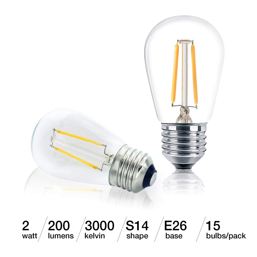 Brightech Ambience PRO Replacement LED Light Bulbs, 2 Watt Vintage Plastic LED Edison Bulbs, 3000K Neutral White Dimmable Outdoor String Lights Bulbs, E26 Base - 15 Pack