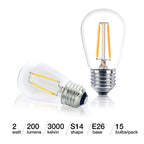 Brightech Ambience PRO Replacement LED Light Bulbs, 2 Watt Vintage Plastic LED Edison Bulbs, 3000K Neutral White Dimmable Outdoor String Lights Bulbs, E26 Base - 15 Pack