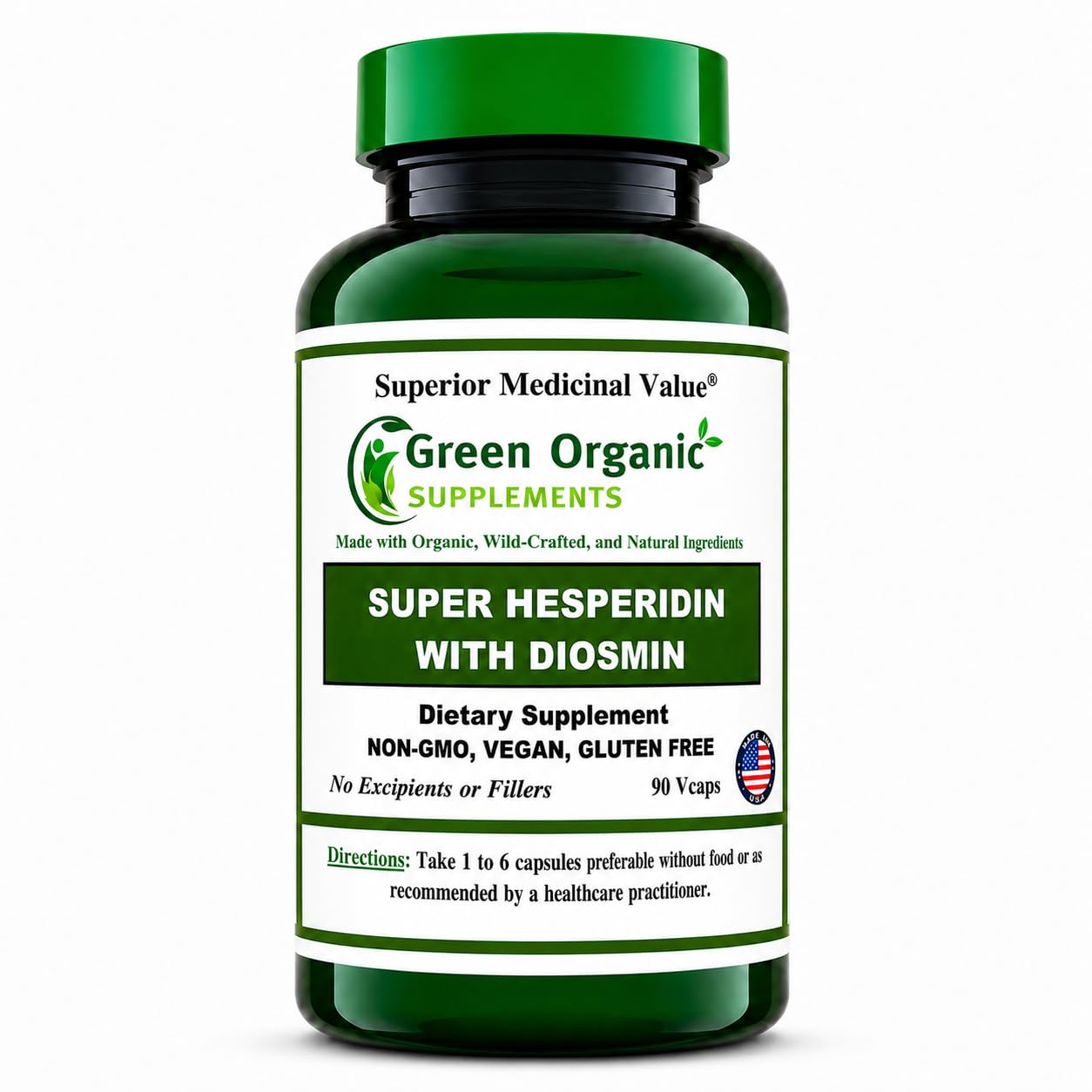 Green Organic Supplements Super Hesperidin with Diosmin, Narangin Hand Made, Non-GMO, Vegan & Gluten Free