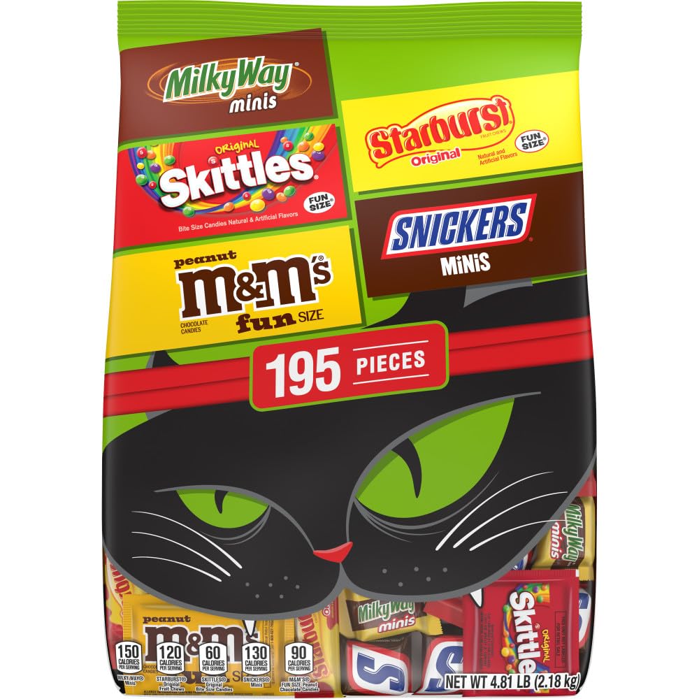 M&M's, Snickers & More Mini and Fun Size Halloween Candy, Assorted Chocolate Candy Variety Pack, 195 Ct Bulk Bag