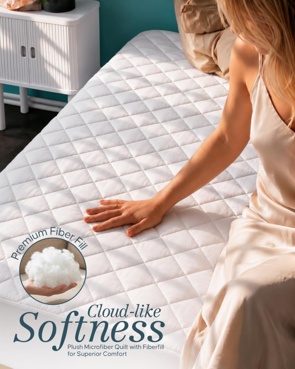 Full Mattress Pad, Quilted Mattress Protector Topper fits 16" Deep Pocket