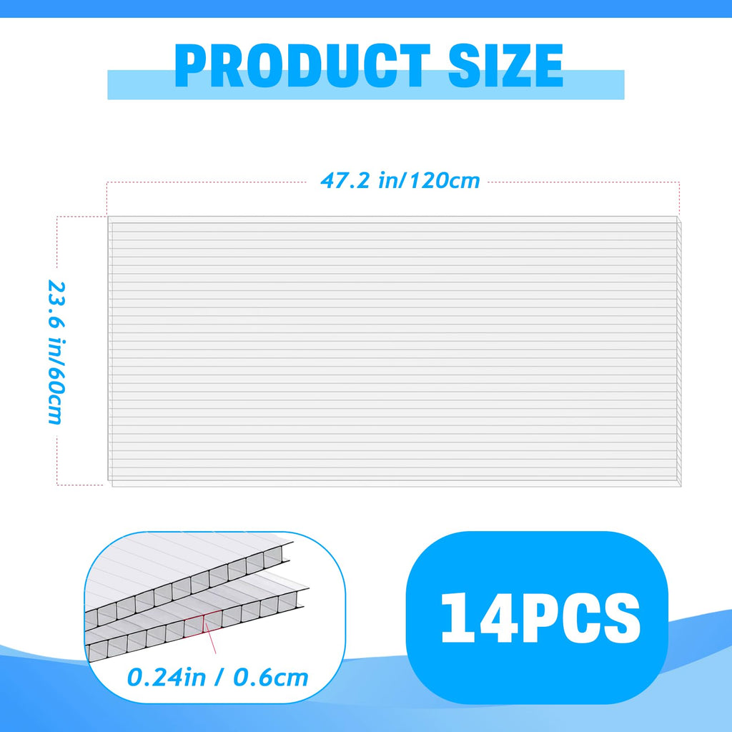 14 Pack Polycarbonate Greenhouse Panels, 4' x 2' x 0.24" Twin-Wall Panels