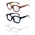 HIYANJN 3 Pack Progressive Multifocal Reading Glasses for Women Men Oprah style Blue Light Blocking Spring Hinger Readers 1.50