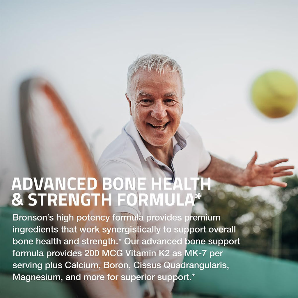 Bronson Bone Health & Strength Complex* High Potency Formula 200 MCG of Vitamin K2 as MK7, Plus Calcium, Boron, Cissus Quadrangularis, Magnesium, Vitamin D3, and More - Non-GMO, 250 Tablets
