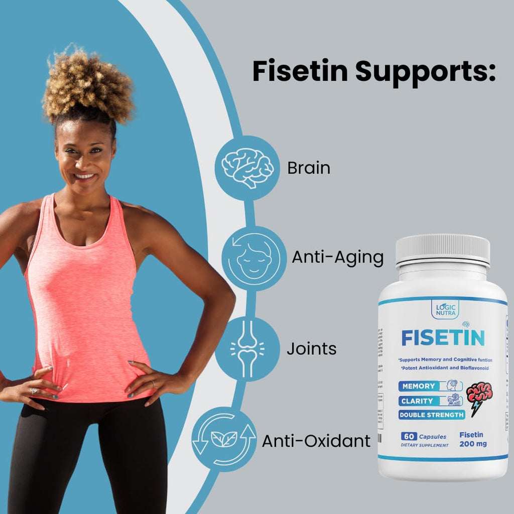 Logic Nutra Fisetin Double Strength - Fisetin Supplements 200 mg - Non-GMO, Vegan, & Gluten Free - 60 Capsules - Potent Antioxidant Supplement for Wellness Support