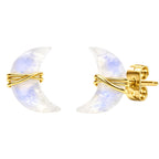 Gempires Rainbow Moonstone Half Moon Stud Earrings for Women