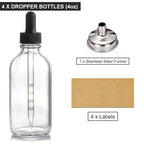 4 Pack 4oz Glass Dropper Bottles with Measured Dropper - 120ml Clear Tincture Bottles with Calibrated Glass Eye Droppers (1ml), Leakproof Essential Oil Bottle for Health, Personal Care & Beauty