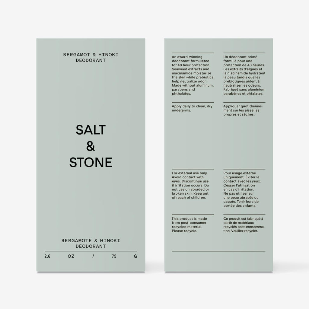 Salt & Stone Aluminum-Free Deodorant, Women & Men Bergamot & Hinoki 2.6 oz