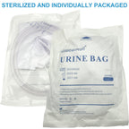 GlobalRoll Urinary Drainage Bag with Anti-Reflux Chamber, Urine Bag with 2000 mL Volume, 48" Drainage Tube, Clips and Hanging Hook, Professional Urinary Bag for Home and Hospitals Health Aids, 5 Pack