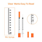 U-100 Syringes with Needle 1ml/cc 29G 1/2'' Disposable Syringe, Individual Wrapped, 100 PACK