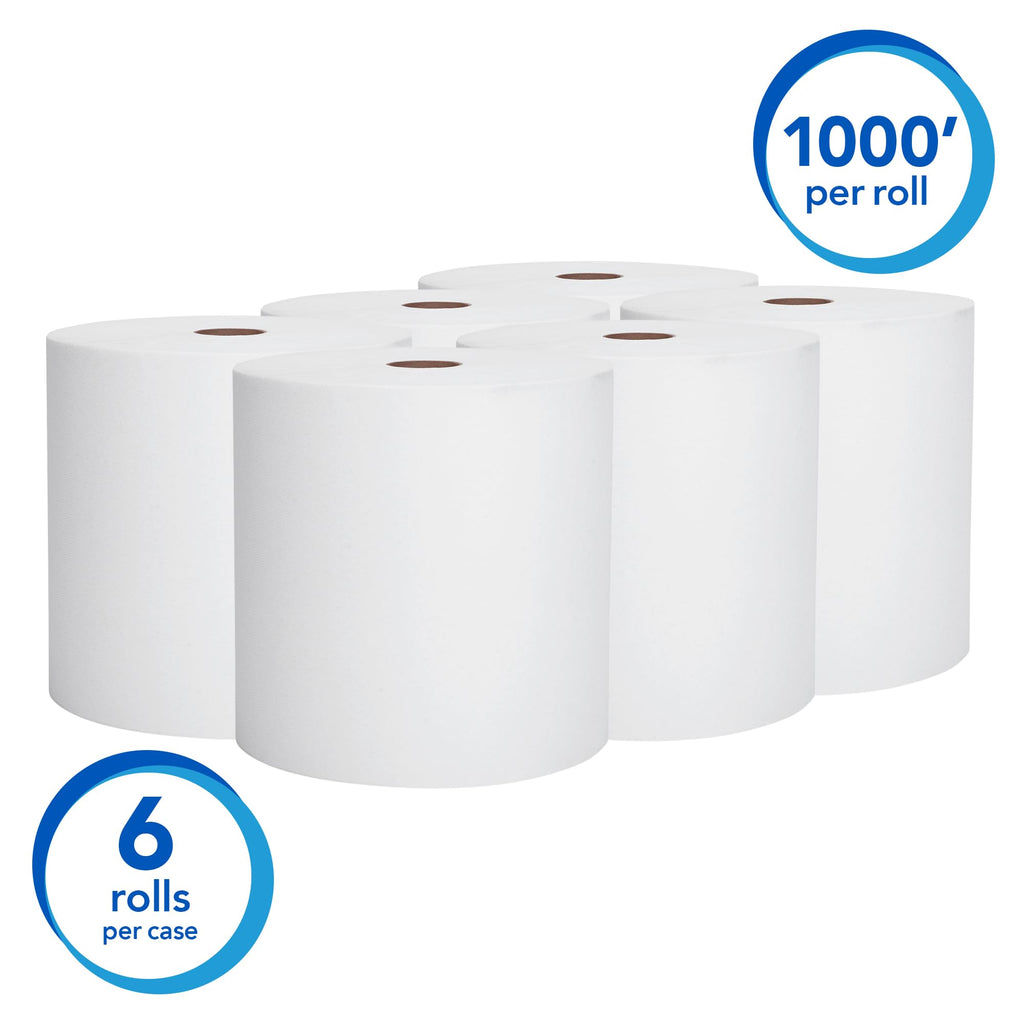 Scott Professional Essential Universal High-Capacity Hard Roll Paper Towels, Bulk (01005), Hardwound 1.5" Core, Absorbency Pockets, White (6 Rolls at 1,000' Each, 6,000'/Case)
