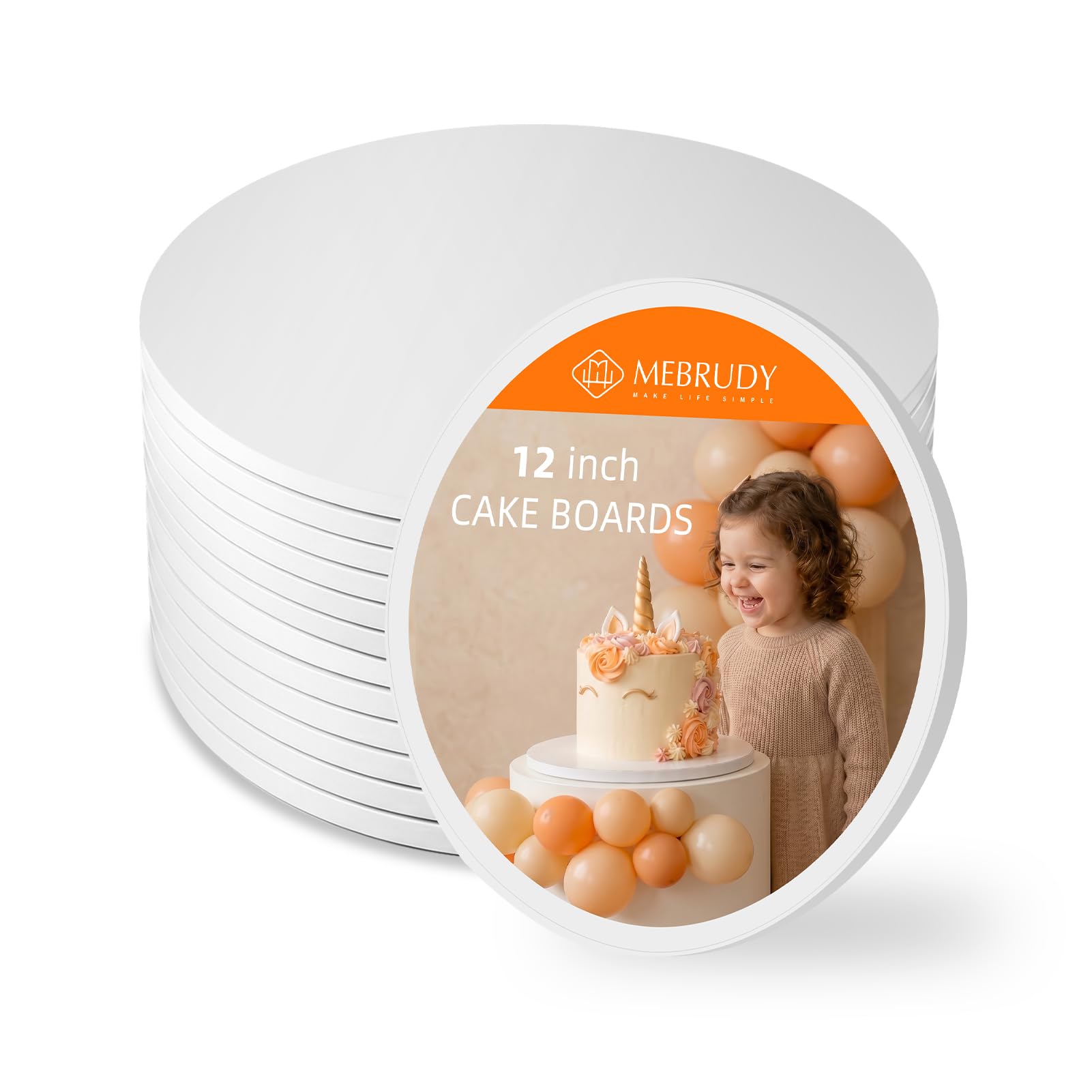 MEBRUDY 12 PCS Cake Boards 12 Inch Round,1/2 Inch Thick Sturdy Cake Drums, Food Grade White Cardboard Base Para Pastel for Wedding, Party, Bakery Home Display