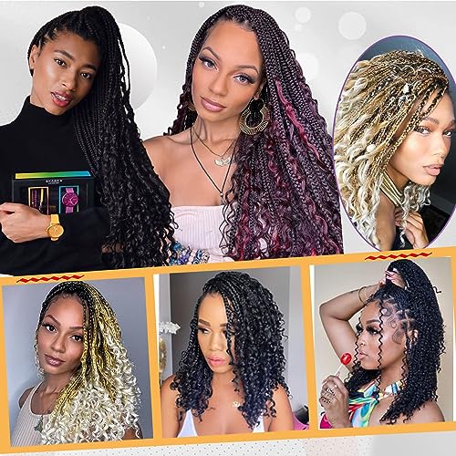 Beverlee Goddess Box Braids Crochet Hair 10 Inch Crochet Boho Box Braids Crochet Braids 8 Packs Bohemian box braids Box Braids with Curly Ends Messy Pre-looped Synthetic Crochet Hair for Women 53#