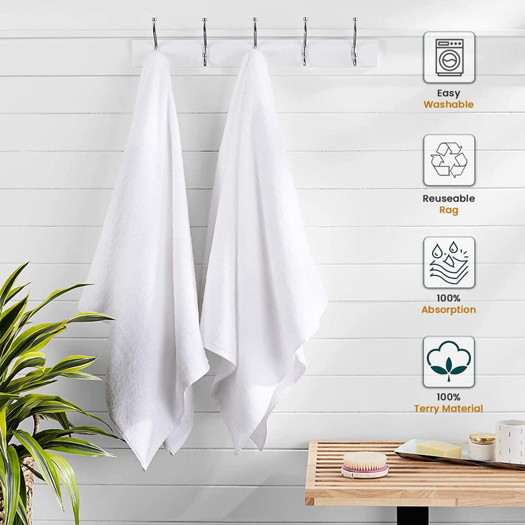 Nabob Wipers White Terry Rags 2lb Bulk Towel Rag Multipurpose 12x12 Inches 100% Cotton Ring Spun Cleaning Solution for Body Shops, Garages, Restaurants, Home, Bars (24 Pack)